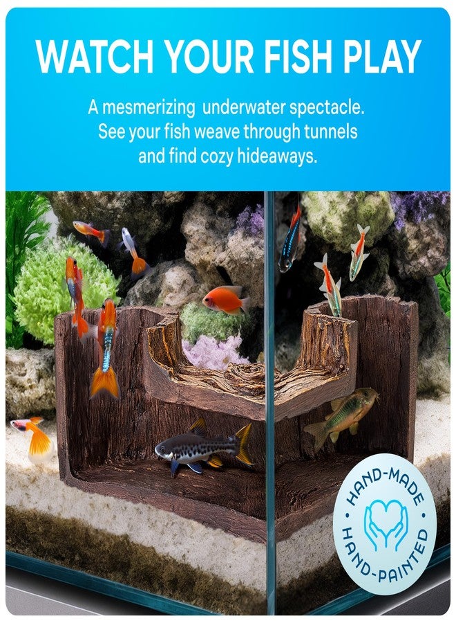 FISHNOSH Aquarium Cave | Natural-Looking Wood-Like BPA-Free Fish Tank Cave for Corners | 5.1” x 2” x 2.7” Fish Hideout for Aquarium | Guppy, Neon Tetra, Corydoras Catfish, Betta Hide | Tank Decor - Image 3